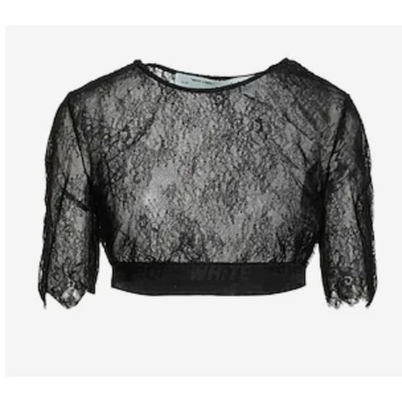 Off white lace crop top black M - Picture 1 of 8